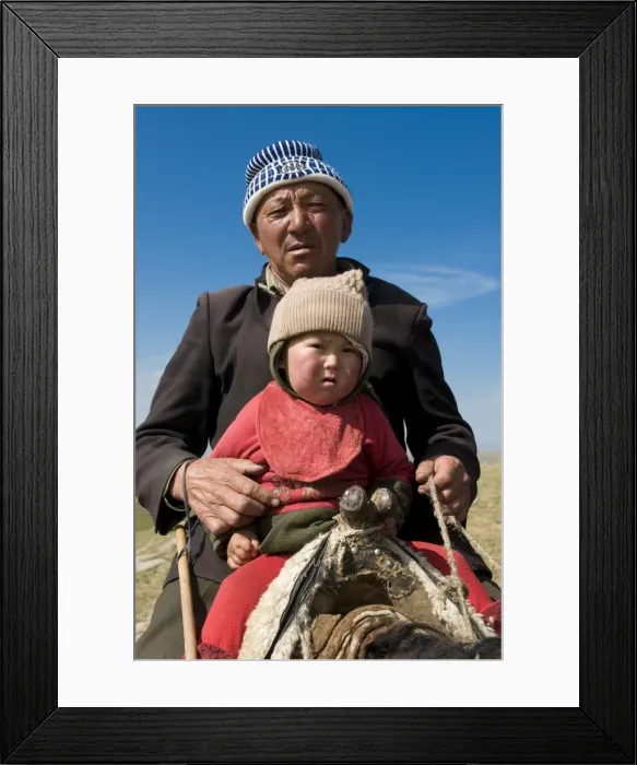 Framed Print : Grandfather with his grandson riding a horse, Song Kul, Kyrgyzstan, Central Asia, Asia Framed Print : Grandfather with his grandson riding a horse, Song Kul, Kyrgyzstan, Central Asia, Asia