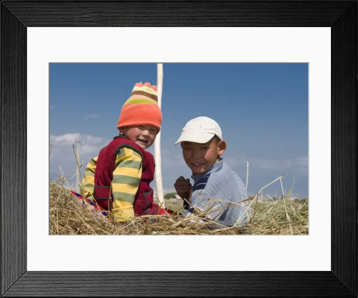 Framed Print : Two young kids on a carrier loaded with hay, Torugat Pass, Kyrgyzstan, Central Asia, Asia Framed Print : Two young kids on a carrier loaded with hay, Torugat Pass, Kyrgyzstan, Central Asia, Asia