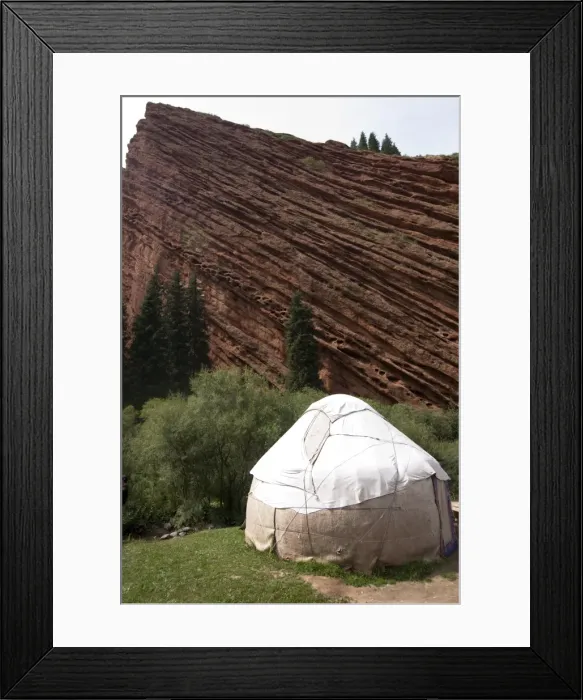 Framed Print : Yurt below a dramatic rock formation, Jeti-Oghuz near Karakol, Kyrgystan, Central Asia Framed Print : Yurt below a dramatic rock formation, Jeti-Oghuz near Karakol, Kyrgystan, Central Asia