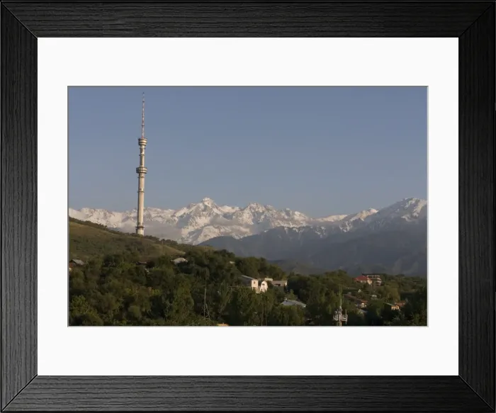 Framed Print : The TV tower in front of the Alatau mountain range, Alma Ata, Kazakhstan
