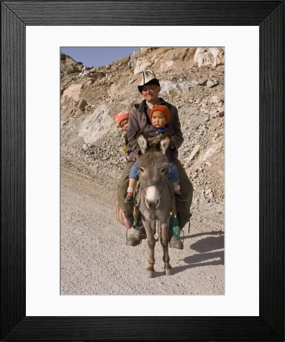 Framed Print : Man with twins on donkey in the mountains near Sary Tash, Kyrgyzstan, Central Asia, Asia Framed Print : Man with twins on donkey in the mountains near Sary Tash, Kyrgyzstan, Central Asia, Asia