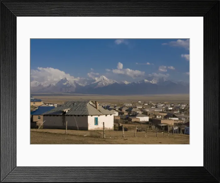 Framed Print : Sary Tash with mountains in the background, Kyrgyzstan, Central Asia Framed Print : Sary Tash with mountains in the background, Kyrgyzstan, Central Asia
