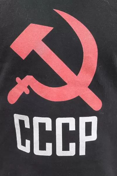 Hammer and sickle as sign of communism on a T-shirt, Bishkek, Kyrgyzstan, Central Asia