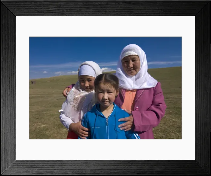 Framed Print : Happy nomad family, Song Kol, Kyrgyzstan, Central Asia, Asia Framed Print : Happy nomad family, Song Kol, Kyrgyzstan, Central Asia, Asia