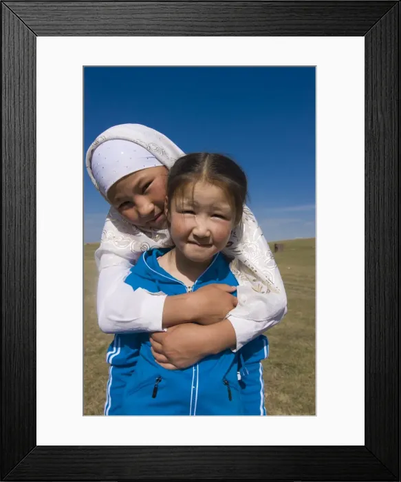 Framed Print : Friendly Nomad girls, Song Kol, Kyrgyzstan, Central Asia, Asia Framed Print : Friendly Nomad girls, Song Kol, Kyrgyzstan, Central Asia, Asia