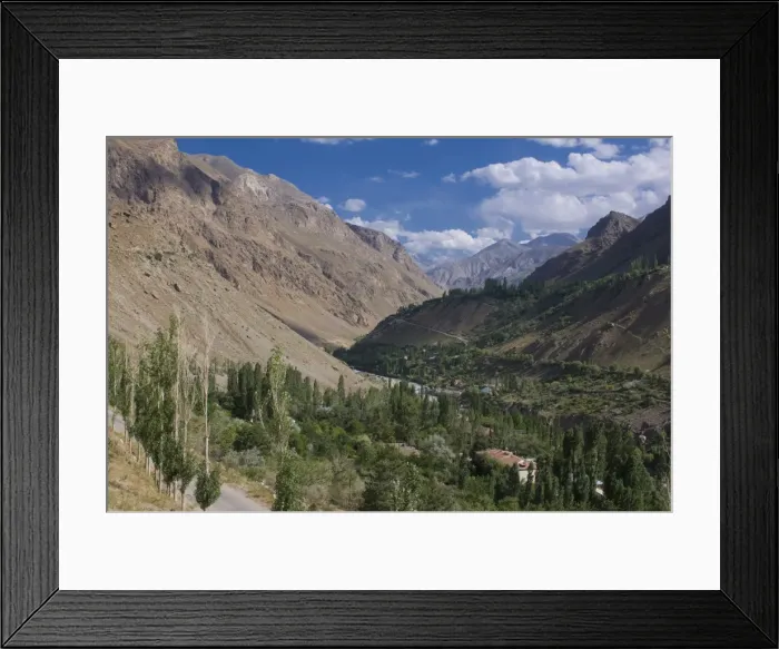 Framed Print : Valley with trees and bushes, Khorog, Tajikistan, Central Asia Framed Print : Valley with trees and bushes, Khorog, Tajikistan, Central Asia