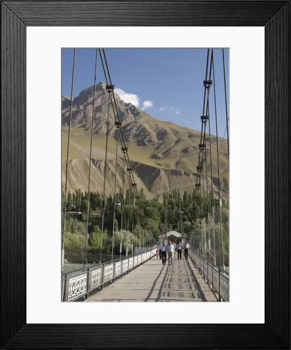 Framed Print : Pedestrian bridge over Gunt River, Khorog, Tajikistan, Central Asia Framed Print : Pedestrian bridge over Gunt River, Khorog, Tajikistan, Central Asia
