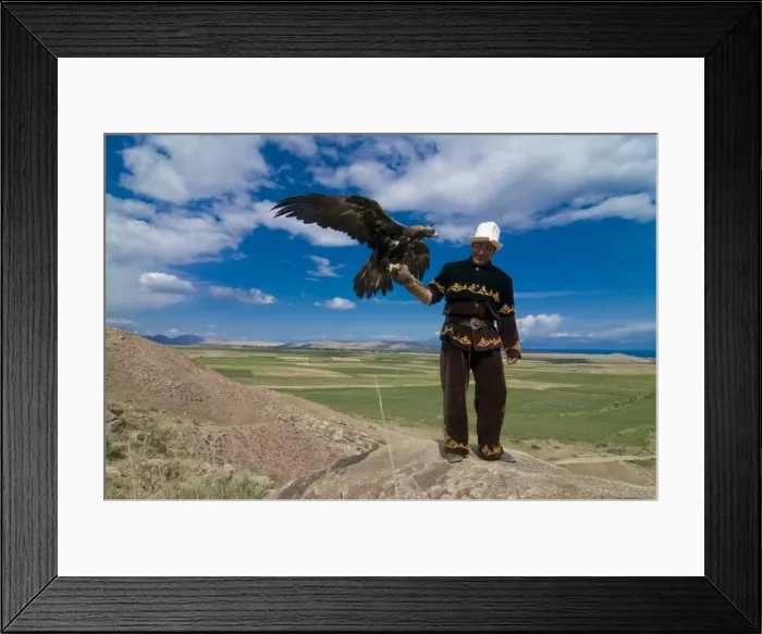 Framed Print : Man with his goshawk, Kyrgyzstan, Central Asia, Asia