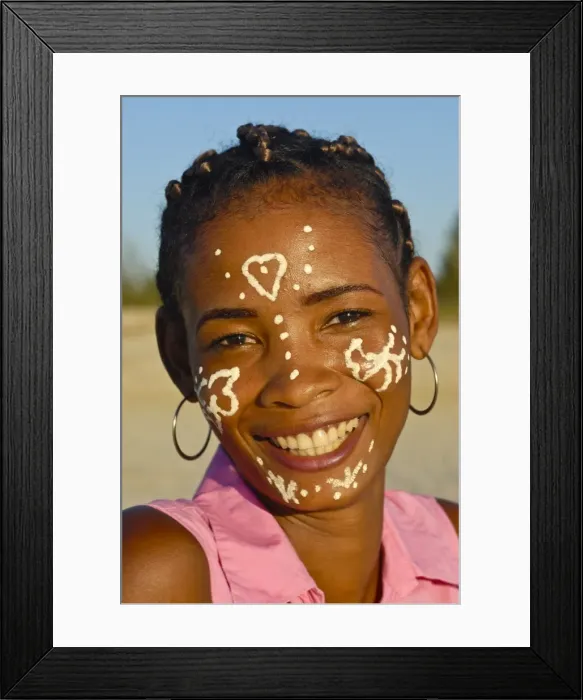 Framed Print : Pretty Madagascan girl with traditional paint on her face, Morondave, Madagascar, Africa