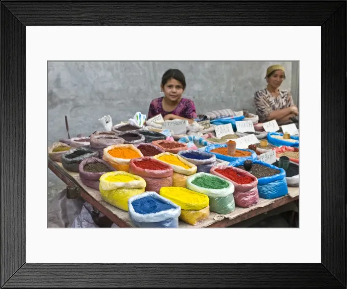Framed Print : Colourful spices at market stall, Osh, Kyrgyzstan, Central Asia, Asia Framed Print : Colourful spices at market stall, Osh, Kyrgyzstan, Central Asia, Asia
