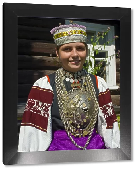 Traditionally dressed Setu woman from a local tribe in South East Estonia