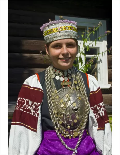 Traditionally dressed Setu woman from a local tribe in South East Estonia