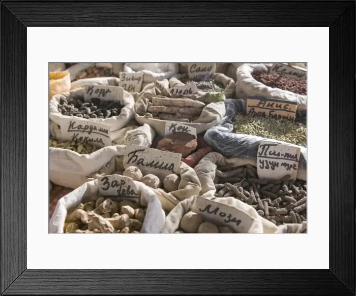 Framed Print : Spices for sale at a market stand, Osh, Kyrgyzstan, Central Asia, Asia Framed Print : Spices for sale at a market stand, Osh, Kyrgyzstan, Central Asia, Asia