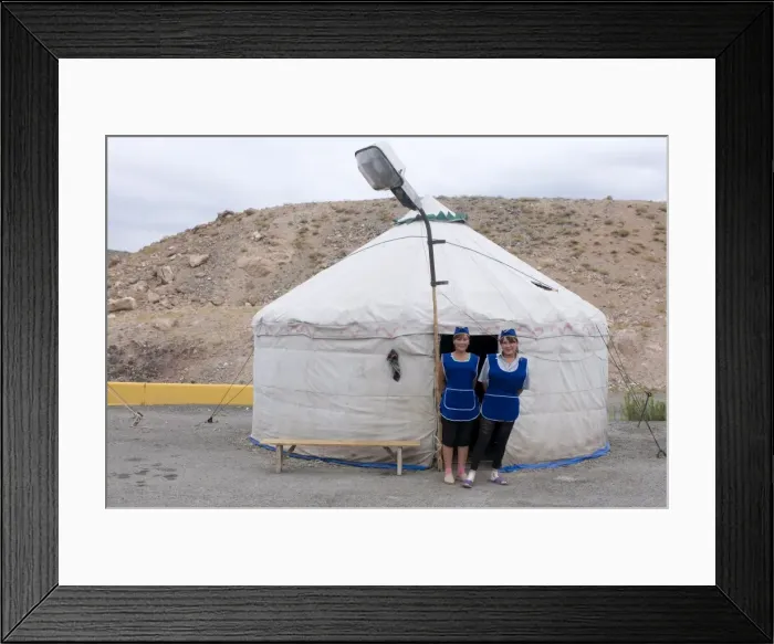 Framed Print : Women in front of a traditional yurt acting as a restaurant with a street lamp waiting for customers, Charyn Canyon, Kazakhstan, Central Framed Print : Women in front of a traditional yurt acting as a restaurant with a street lamp waiting for customers, Charyn Canyon, Kazakhstan, Central