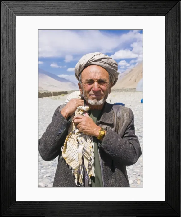Framed Print : Portrait of a Afghan Tajik man, Wakhan corridor, Ishkashim, on border of Tajikistan with Afghanistan, Tajikistan, Central Framed Print : Portrait of a Afghan Tajik man, Wakhan corridor, Ishkashim, on border of Tajikistan with Afghanistan, Tajikistan, Central