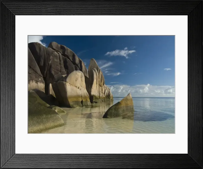 Framed Print : Extraordinary rock formations on the coast of La Digue, Source d Argent Framed Print : Extraordinary rock formations on the coast of La Digue, Source d Argent