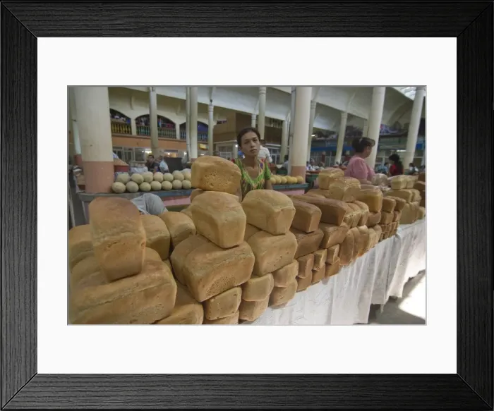 Framed Print : Market stand with bread at Central bazaar, Khojand, Tajikistan, Central Asia Framed Print : Market stand with bread at Central bazaar, Khojand, Tajikistan, Central Asia