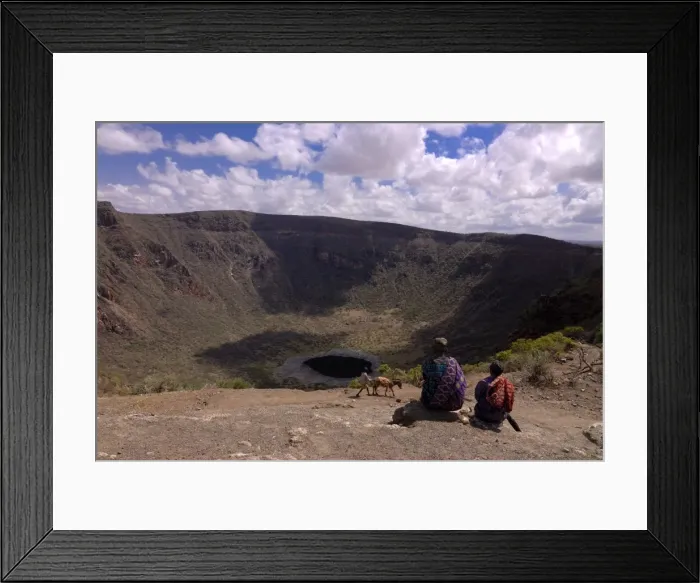 Framed Print : Old man and son waiting to climb down in the soda crater to dig for salt Framed Print : Old man and son waiting to climb down in the soda crater to dig for salt