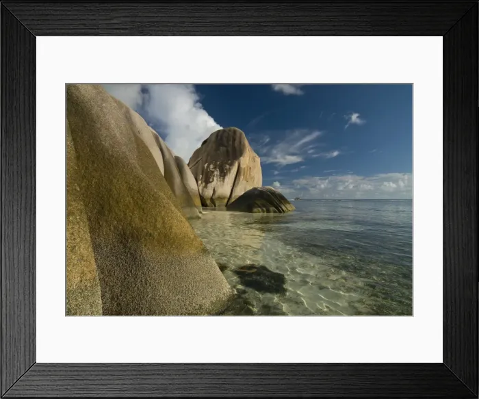 Framed Print : Granite rocks on the world famous beach, Source d Argent, La Digue Framed Print : Granite rocks on the world famous beach, Source d Argent, La Digue