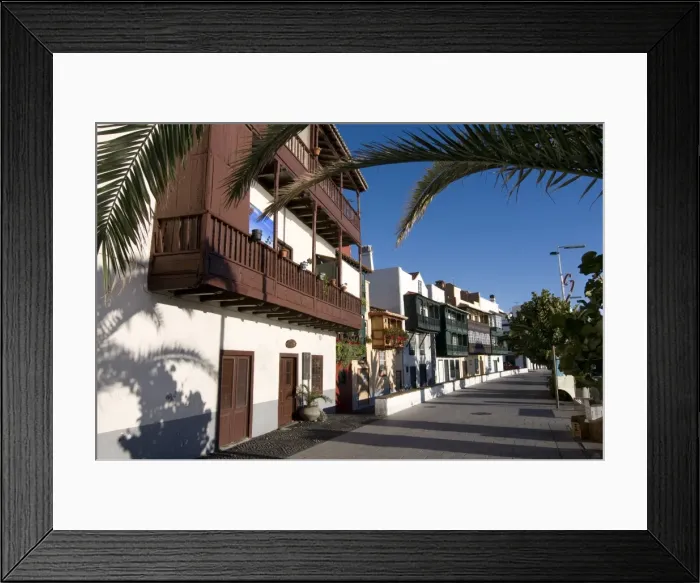 Framed Print : Wooden balconies at the beachfront of Santa Cruz de la Palma, La Palma Framed Print : Wooden balconies at the beachfront of Santa Cruz de la Palma, La Palma
