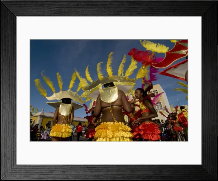 Framed Print : Women in colourful Carnival costume dancing, Mindelo, Sao Vicente, Cape Verde, Africa