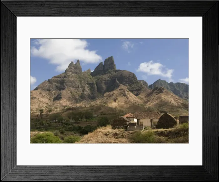 Framed Print : Rocky landscape with farm buildings, Santiago, Cape Verde, Africa Framed Print : Rocky landscape with farm buildings, Santiago, Cape Verde, Africa