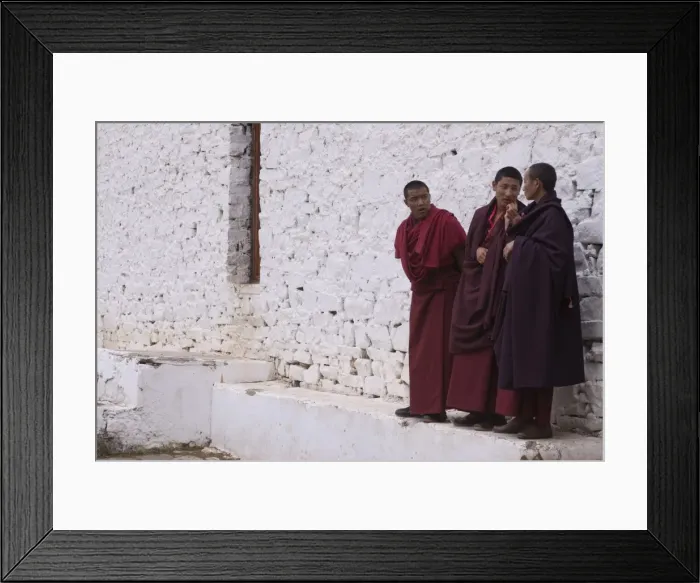Framed Print : Young monks having a chat at the Paru Tsong a fortified monastery, Paru, Bhutan, Asia Framed Print : Young monks having a chat at the Paru Tsong a fortified monastery, Paru, Bhutan, Asia