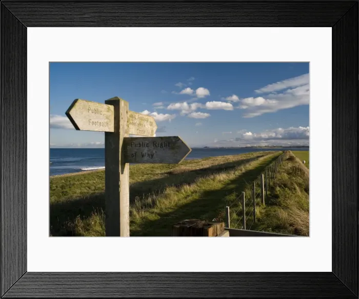 Framed Print : Public footpath sign on Lindisfarne (Holy Island), Northumberland, England