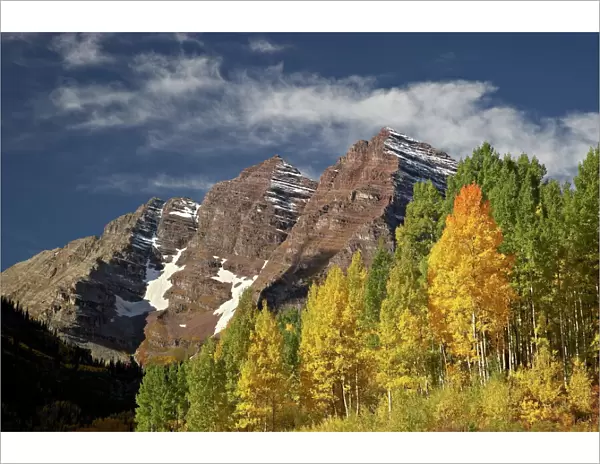 Maroon Bells with fall color, White River National Forest, Colorado, United States of America
