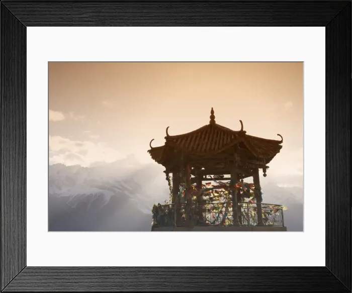 Framed Print : Buddhist stupa on way to Deqin, on the Tibetan Border, with the Meili Snow Mountain peak in the background, Dequin, Shangri-La region, Yunnan Province Framed Print : Buddhist stupa on way to Deqin, on the Tibetan Border, with the Meili Snow Mountain peak in the background, Dequin, Shangri-La region, Yunnan Province