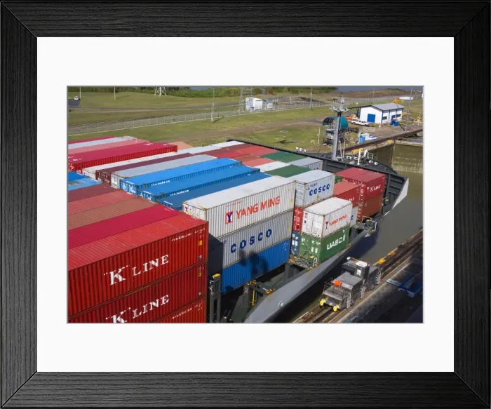 Framed Print : Container ship in Miraflores Locks, Panama Canal, Panama, Central America Framed Print : Container ship in Miraflores Locks, Panama Canal, Panama, Central America