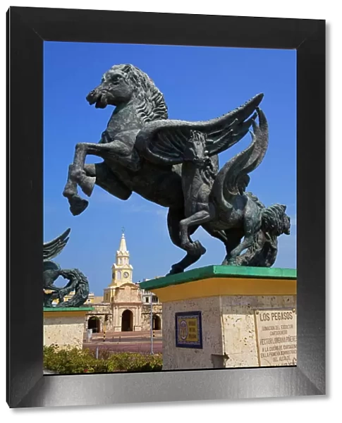 Pegasus statue and Clock Tower, Old Walled City District, Cartagena City