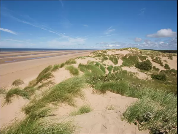 Sand dunes on beach, Formby Beach, Lancashire, England, United Kingdom, Europe