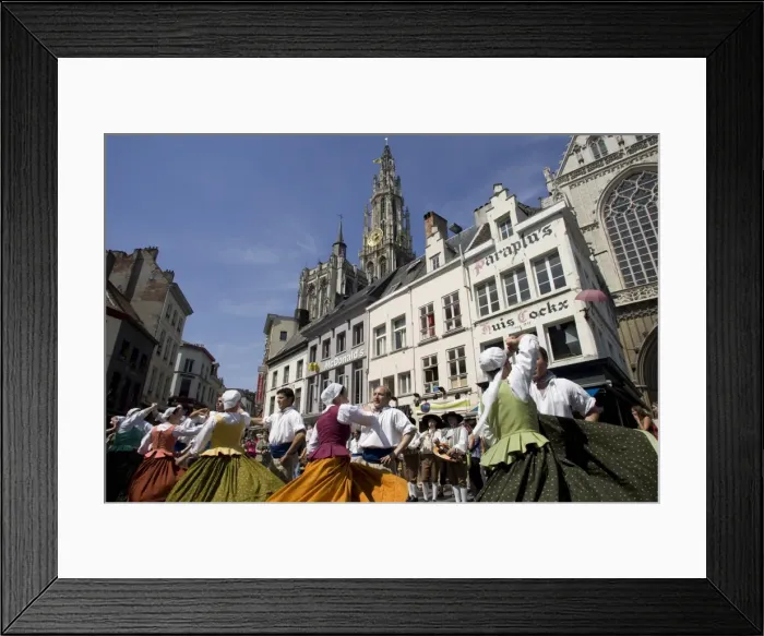 Framed Print : Folk dance in old town, Antwerp, Belgium, Europe Framed Print : Folk dance in old town, Antwerp, Belgium, Europe