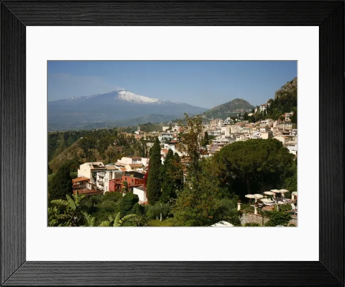 Framed Print : View over Taormina and Mount Etna, Sicily, Italy, Europe Framed Print : View over Taormina and Mount Etna, Sicily, Italy, Europe