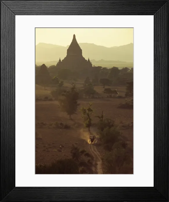 Framed Print : Horse-drawn buggy tearing across plain at dusk, Bagan (Pagan), Myanmar (Burma), Asia Framed Print : Horse-drawn buggy tearing across plain at dusk, Bagan (Pagan), Myanmar (Burma), Asia