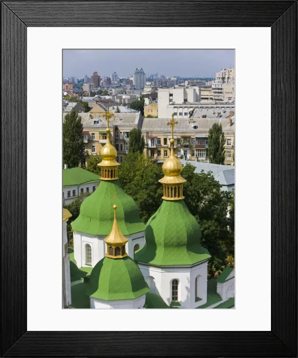 Framed Print : Elevated view of the green roof and gold domes of St. Sophia Cathedral Framed Print : Elevated view of the green roof and gold domes of St. Sophia Cathedral