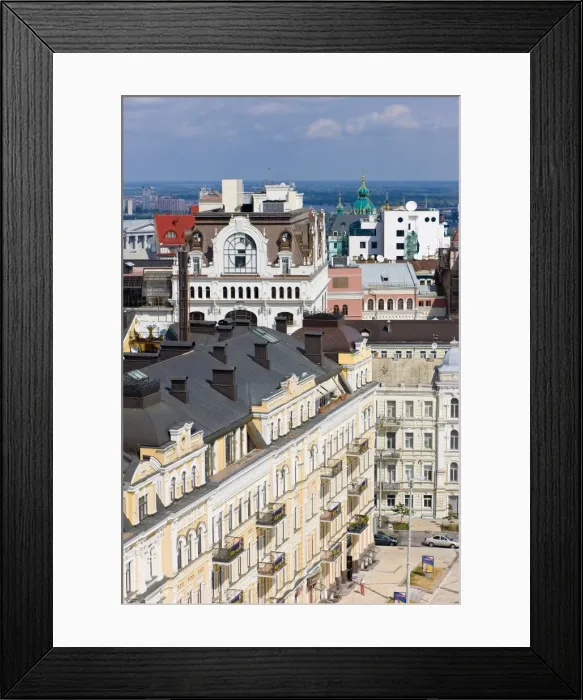 Framed Print : Elevated view over the central city building in Kiev, Ukraine, Europe Framed Print : Elevated view over the central city building in Kiev, Ukraine, Europe