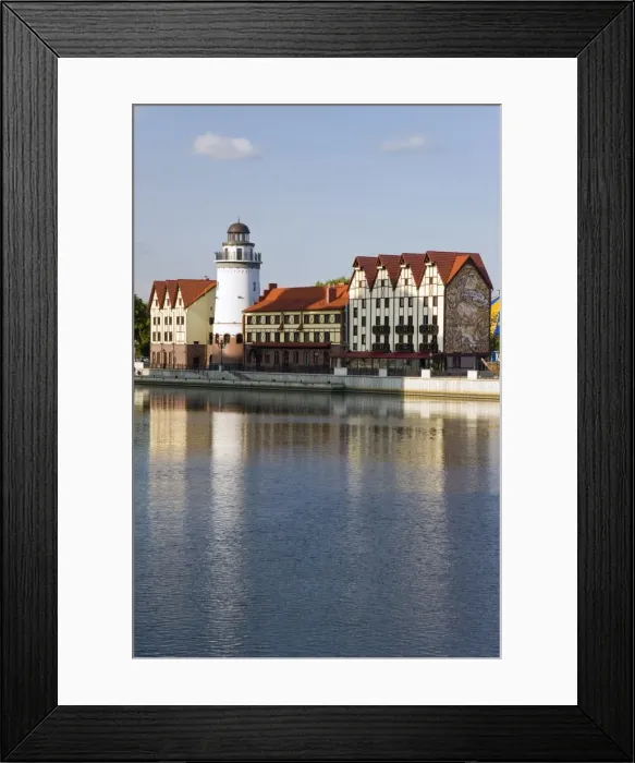 Framed Print : Fish Village, modern housing, hotel and restaurant development along the Pregolya River Framed Print : Fish Village, modern housing, hotel and restaurant development along the Pregolya River