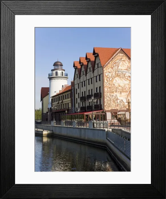 Framed Print : Fish Village, modern housing, hotel and restaurant development along the Pregolya River Framed Print : Fish Village, modern housing, hotel and restaurant development along the Pregolya River
