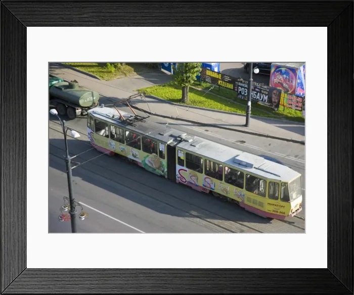 Framed Print : Elevated view of a tram, Kaliningrad, (Konigsberg), Russia, Europe Framed Print : Elevated view of a tram, Kaliningrad, (Konigsberg), Russia, Europe