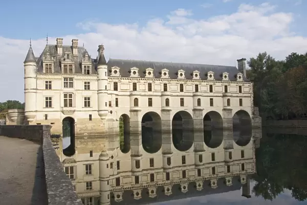 The Turreted Pavilion and Long Gallery, reflected in the River Cher, Chateau de Chenonceau