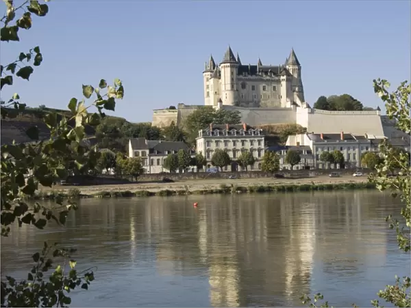 View across the River Loire to the Chateau de Saumur, Maine-et-Loire, Pays de la Loire