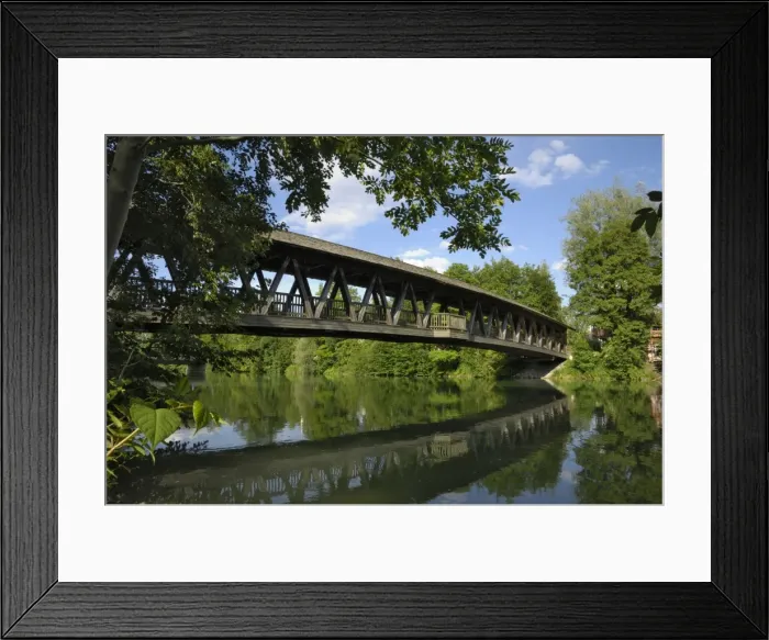 Framed Print : Wooden bridge at Wolfrathausen, near Munich, Bavaria, Germany, Europe Framed Print : Wooden bridge at Wolfrathausen, near Munich, Bavaria, Germany, Europe