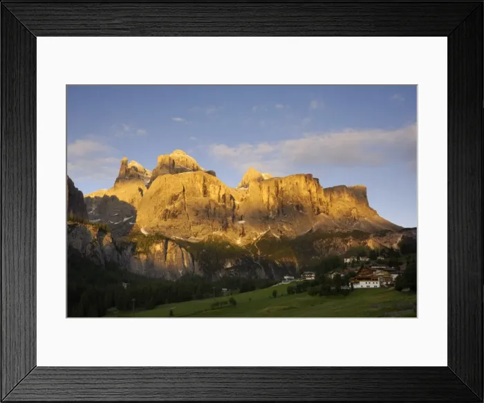 Framed Print : Sella Gruppe and Colfosco at dawn, Dolomites, Italy, Europe Framed Print : Sella Gruppe and Colfosco at dawn, Dolomites, Italy, Europe