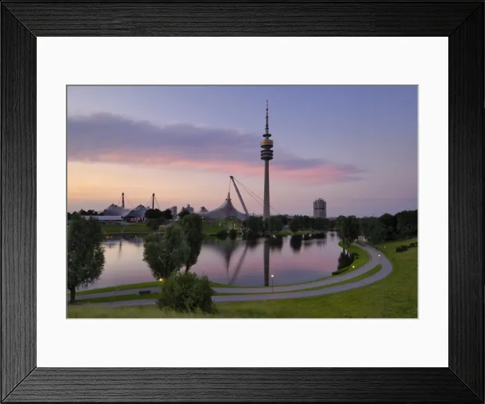 Framed Print : Olympiapark and Olympiaturm (TV tower) at dusk, Munich (Munchen), Bavaria Framed Print : Olympiapark and Olympiaturm (TV tower) at dusk, Munich (Munchen), Bavaria