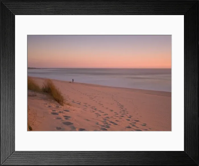 Framed Print : Lone fisherman on beach at sunset, Portugal, Europe Framed Print : Lone fisherman on beach at sunset, Portugal, Europe