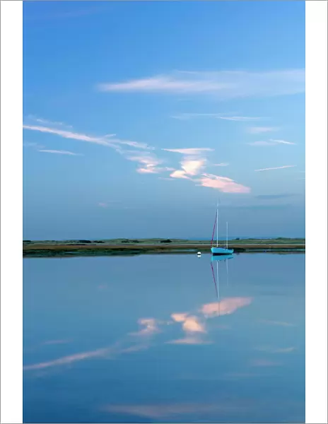 Boat moored at East Head, West Wittering, near Chichester, West Sussex