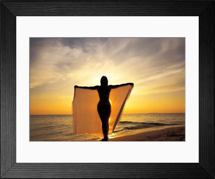 Framed Print : Woman on a beach at sunset, Maldives, Indian Ocean, Asia Framed Print : Woman on a beach at sunset, Maldives, Indian Ocean, Asia