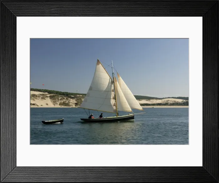 Framed Print : Od gaff rigged sailing yacht and dinghy, sailing along Dune du Pyla, Bay of Arcachon Framed Print : Od gaff rigged sailing yacht and dinghy, sailing along Dune du Pyla, Bay of Arcachon